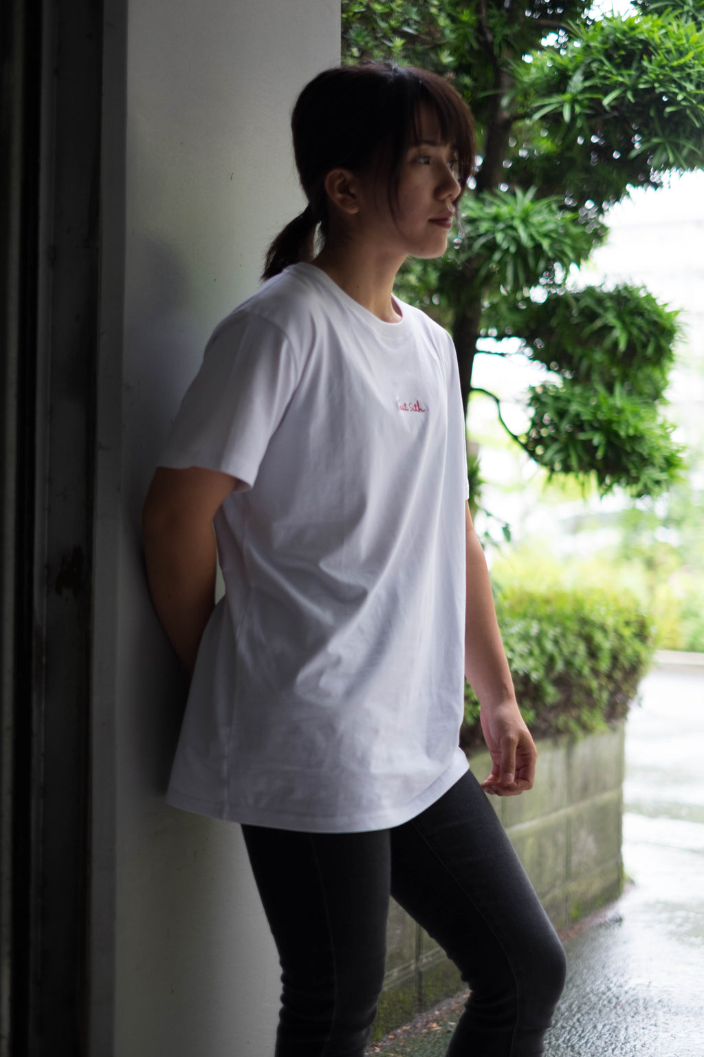 White Embroidery Logo Tee