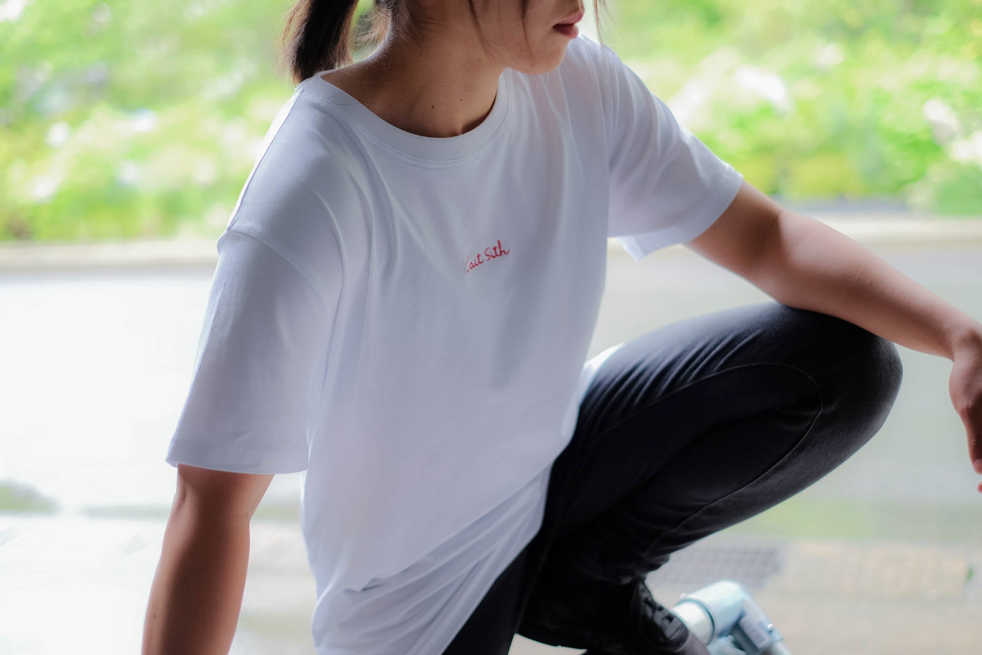 White Embroidery Logo Tee