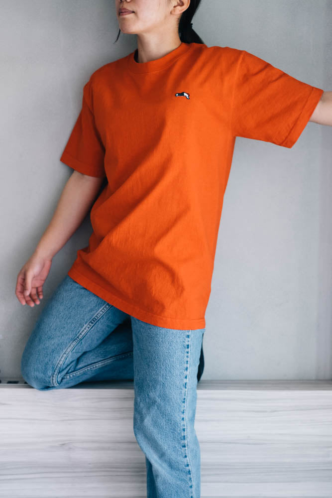 Premium Small Logo Garment Dye Crew Neck T-shirt (Orange)