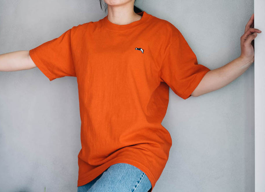 Premium Small Logo Garment Dye Crew Neck T-shirt (Orange)