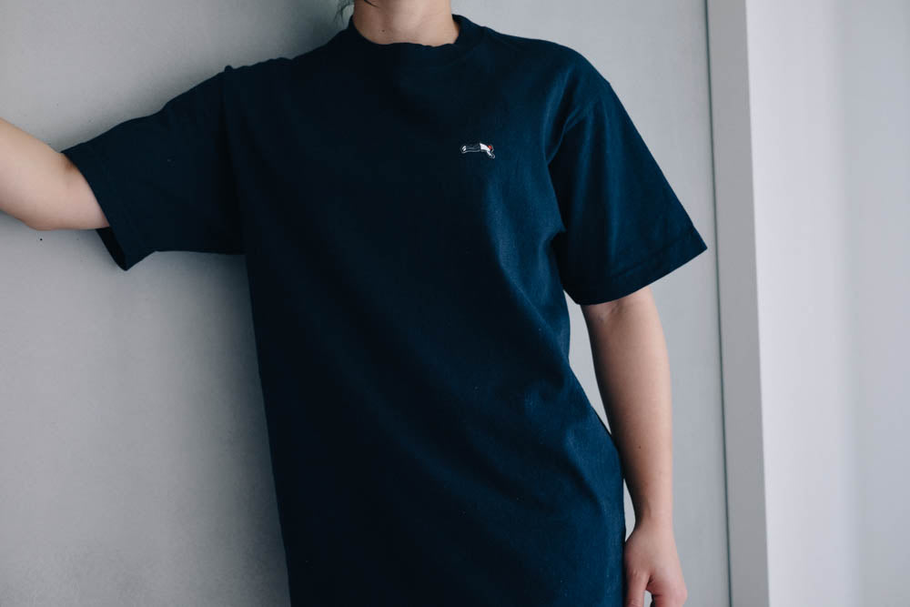 Premium Small Logo Garment Dye Crew Neck T-shirt (Navy)