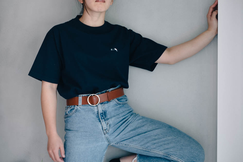 Premium Small Logo Garment Dye Crew Neck T-shirt (Navy)