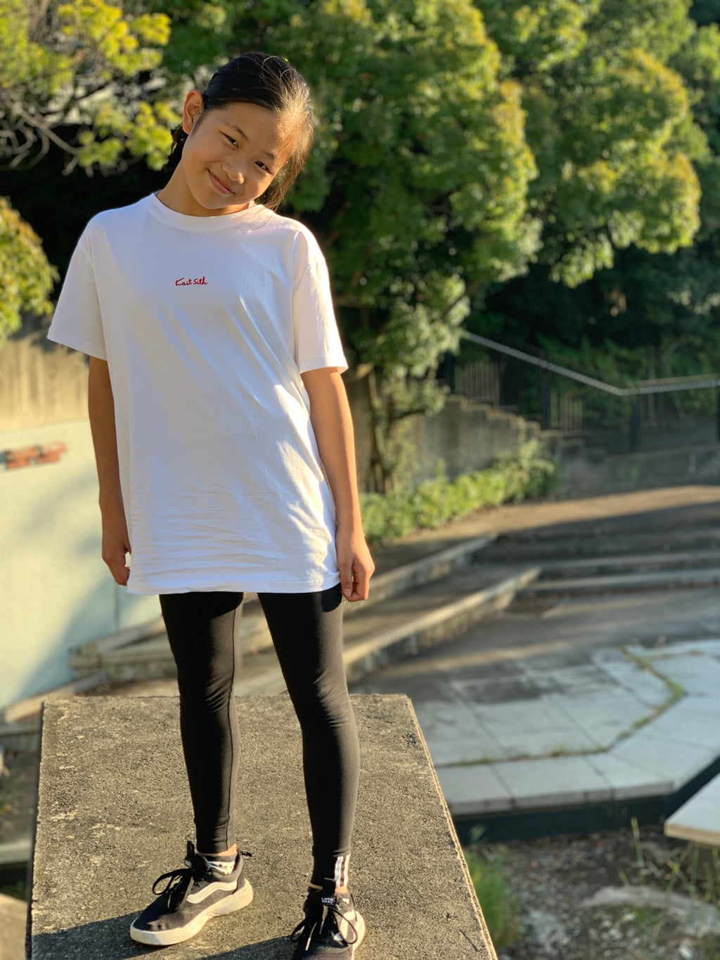 White Embroidery Logo Tee